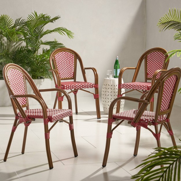 4pk Brianna Outdoor French Bistro Chairs Red white Christopher Knight Home