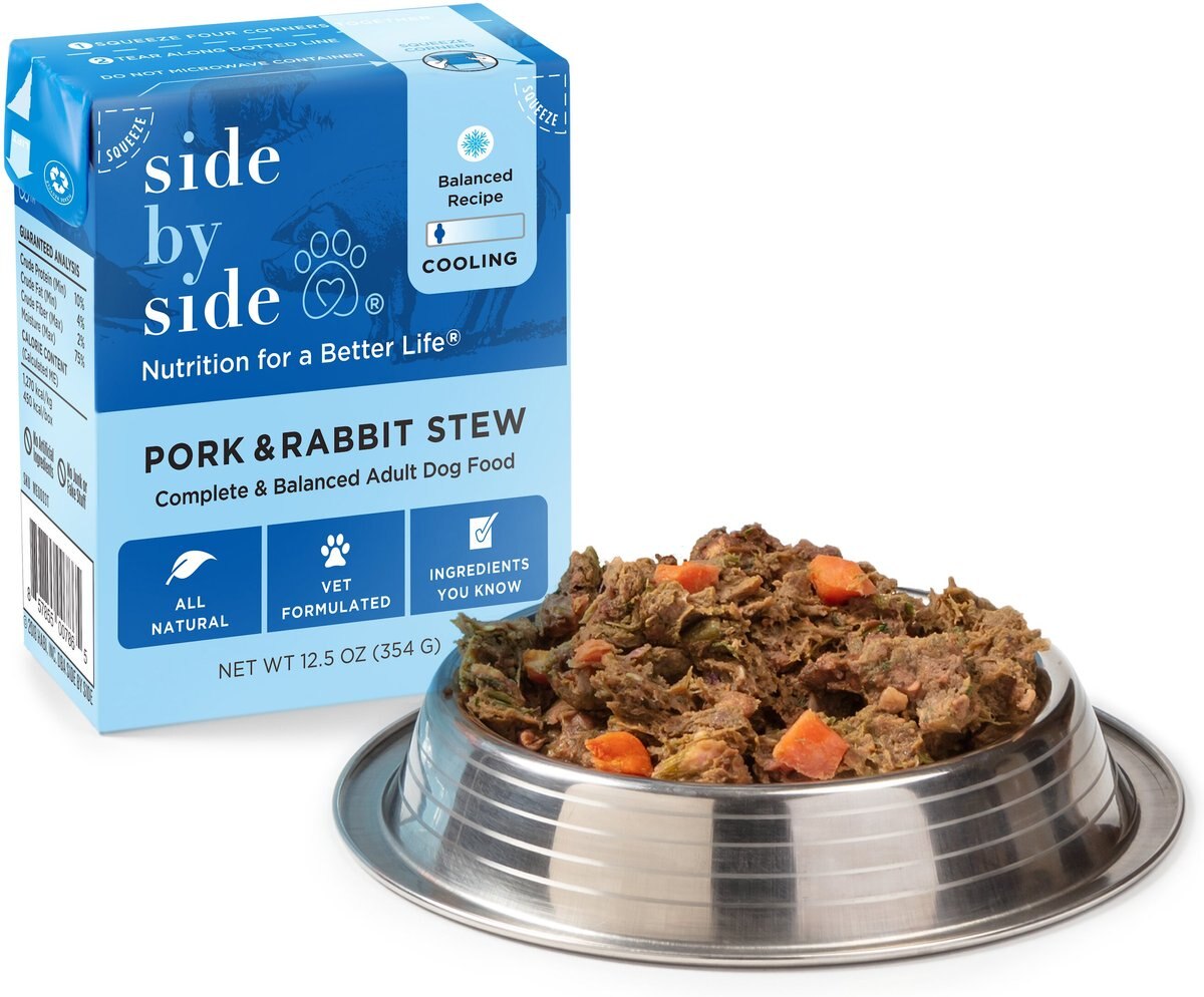 Side By Side Cooling Complete and Balanced Pork and Rabbit Stew Wet Dog Food， 12.5-oz box