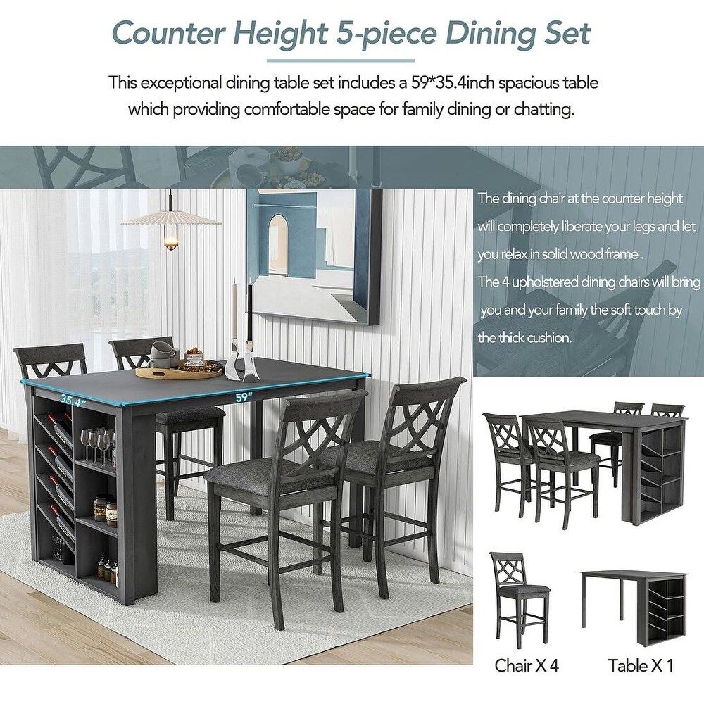 5 Piece Counter Height Solid Wood Dining Table/59\