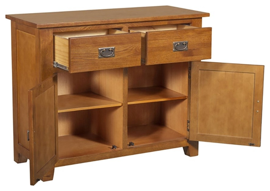 Crafters and Weavers Arts and Crafts 2 Drawer Solid Wood Cabinet in Cherry   Craftsman   Accent Chests And Cabinets   by Homesquare  Houzz