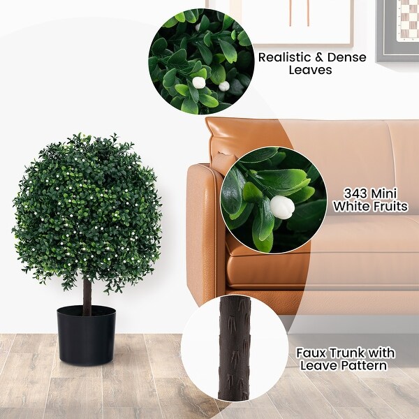 Gymax 2 PCS Artificial Boxwood Topiary Ball Tree w/UV Rated Leaves 343