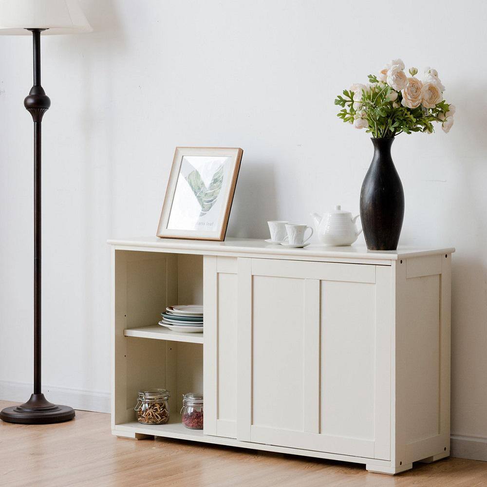 Costway 42 in. Cream White Kitchen Storage Cabinet Sideboard Buffet Cupboard with Sliding Door HM0004