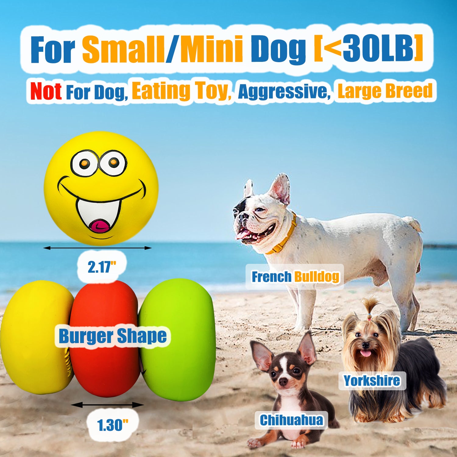 HOLYSTEED Squeaky Dog Toy for Small Dogs - Rubber Latex Squeaky Dog Ball， Smile Face Dog Squeaky Toys Flat 6pcs