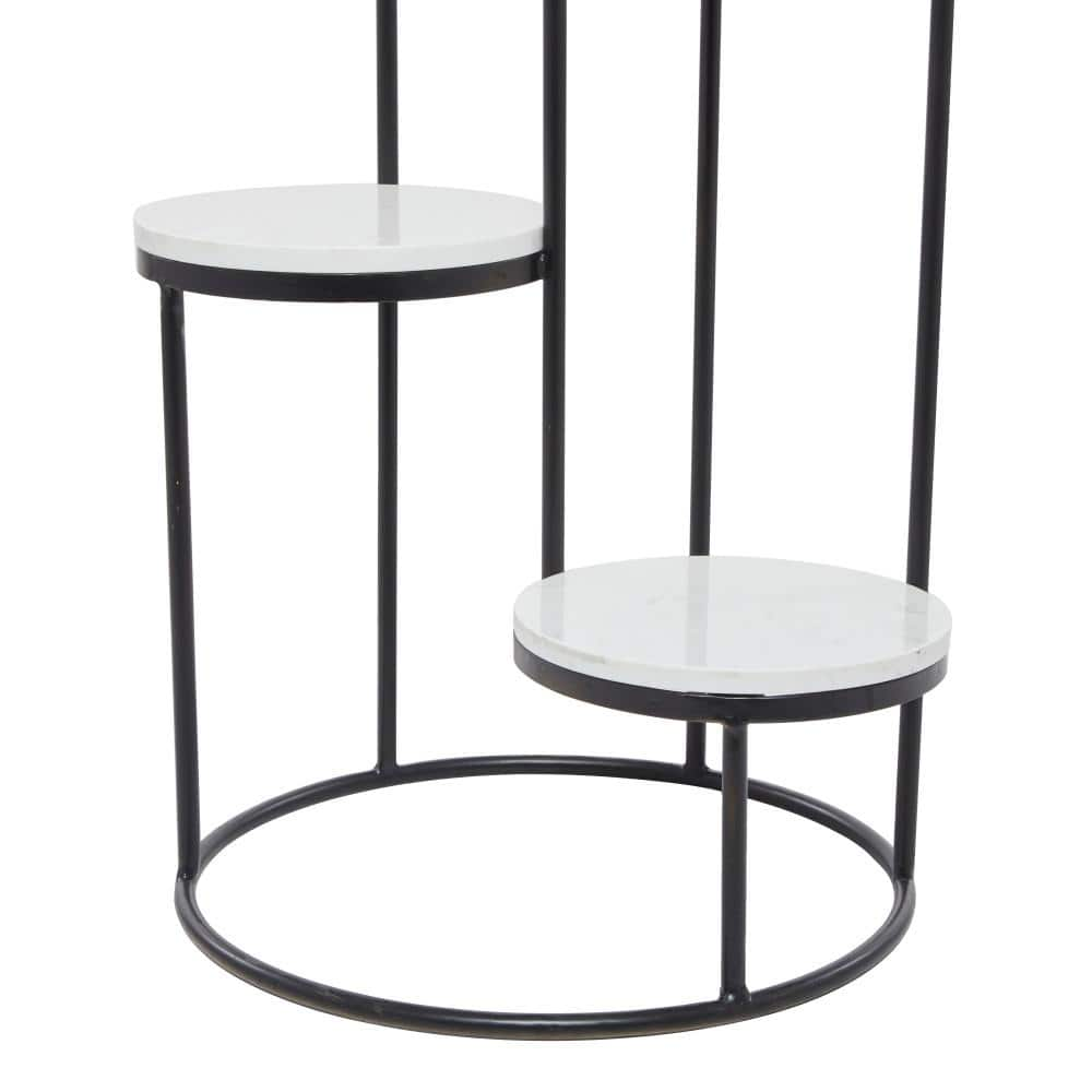 Litton Lane 31 in. White Marble 4 Tier Plantstand with Black Base 040248