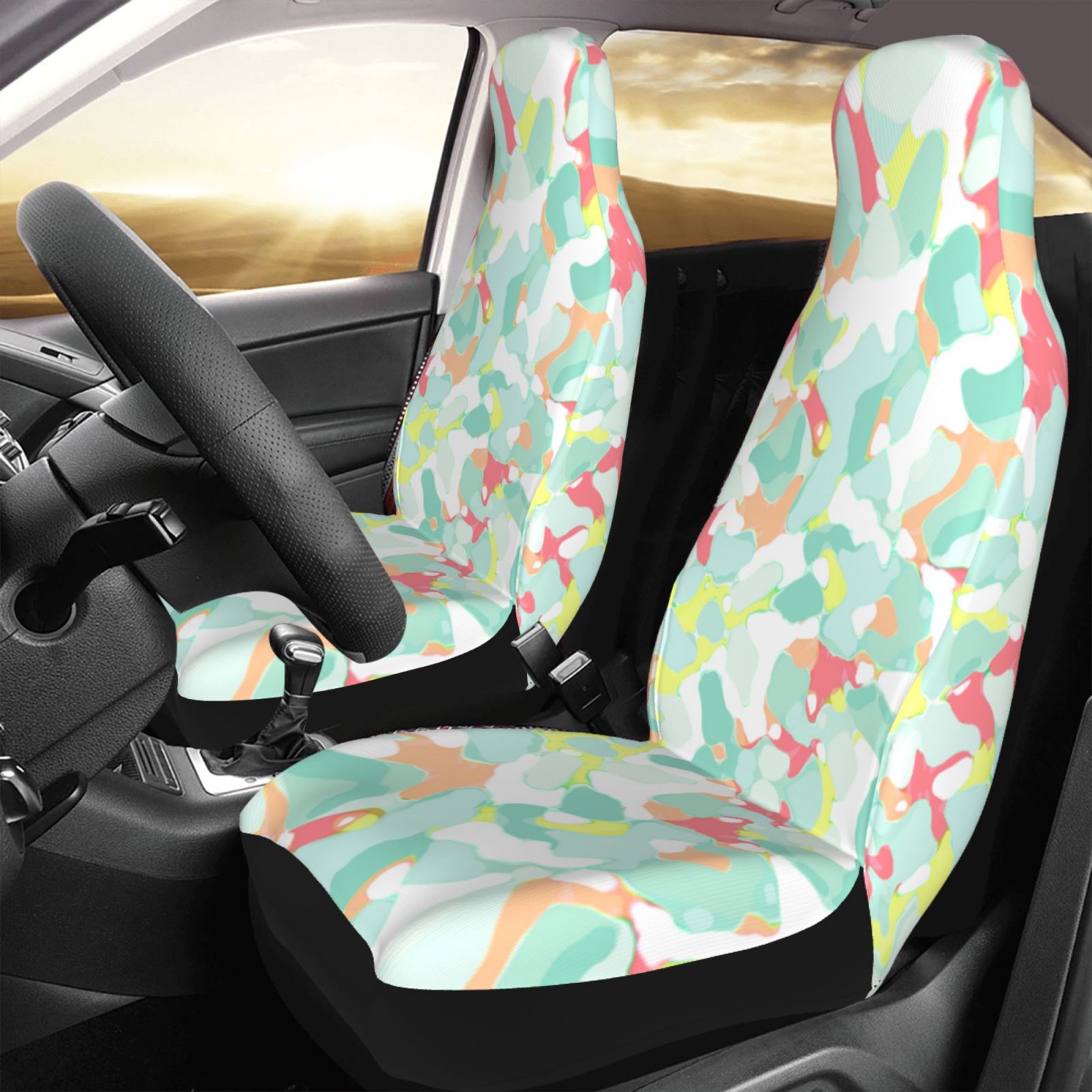 TEQUAN Front Seat Covers， Fresh Crayon Camouflage Pattern 2 Piece Car Seat Cover Fit Most Car SUV Truck Van