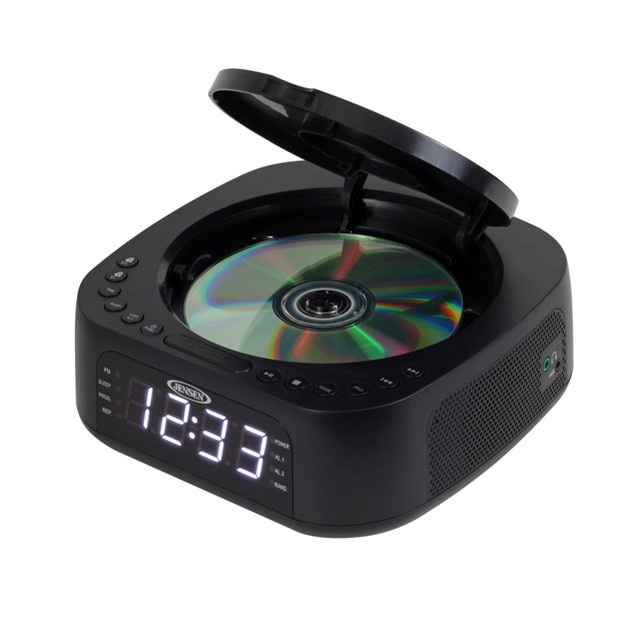 Jensen Stereo Dual Alarm Clock With Top Loading Cd mp3 Cd Player Black