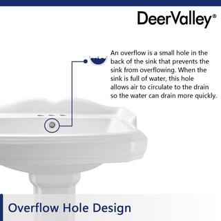 DEERVALLEY DeerValley Dynasty 26 34 in. Tall White Vitreous China Rectangular Pedestal Bathroom Sink With Overflow DV-1P522