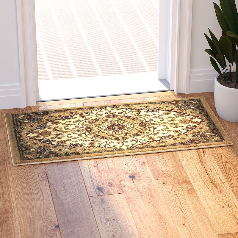 Masada Rugs Masada Rugs Bellagio Collection 2'x3' Traditional Oriental Door Mat Area Rug in Ivory - Design B401