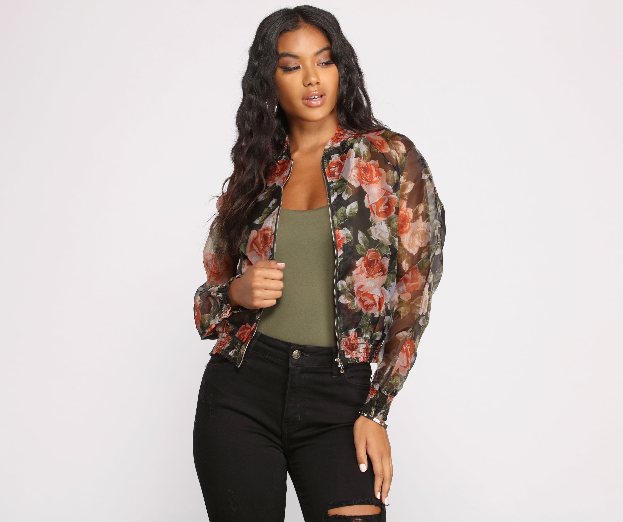 Falling For Florals Organza Bomber