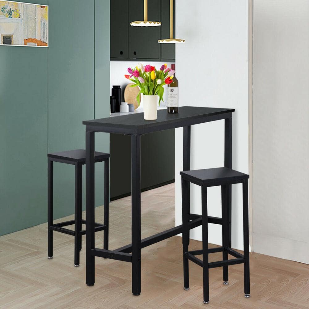 Boyel Living Black 3-Piece Bar Dining Table with Stools HYSN-65793BK