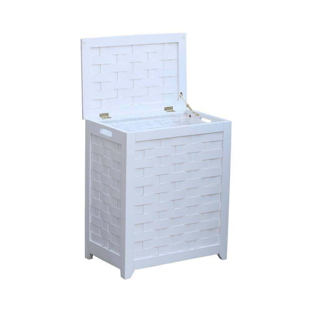 Oceanstar White Rectangular Veneer Wood Laundry Hamper with Interior Bag RHV0103W