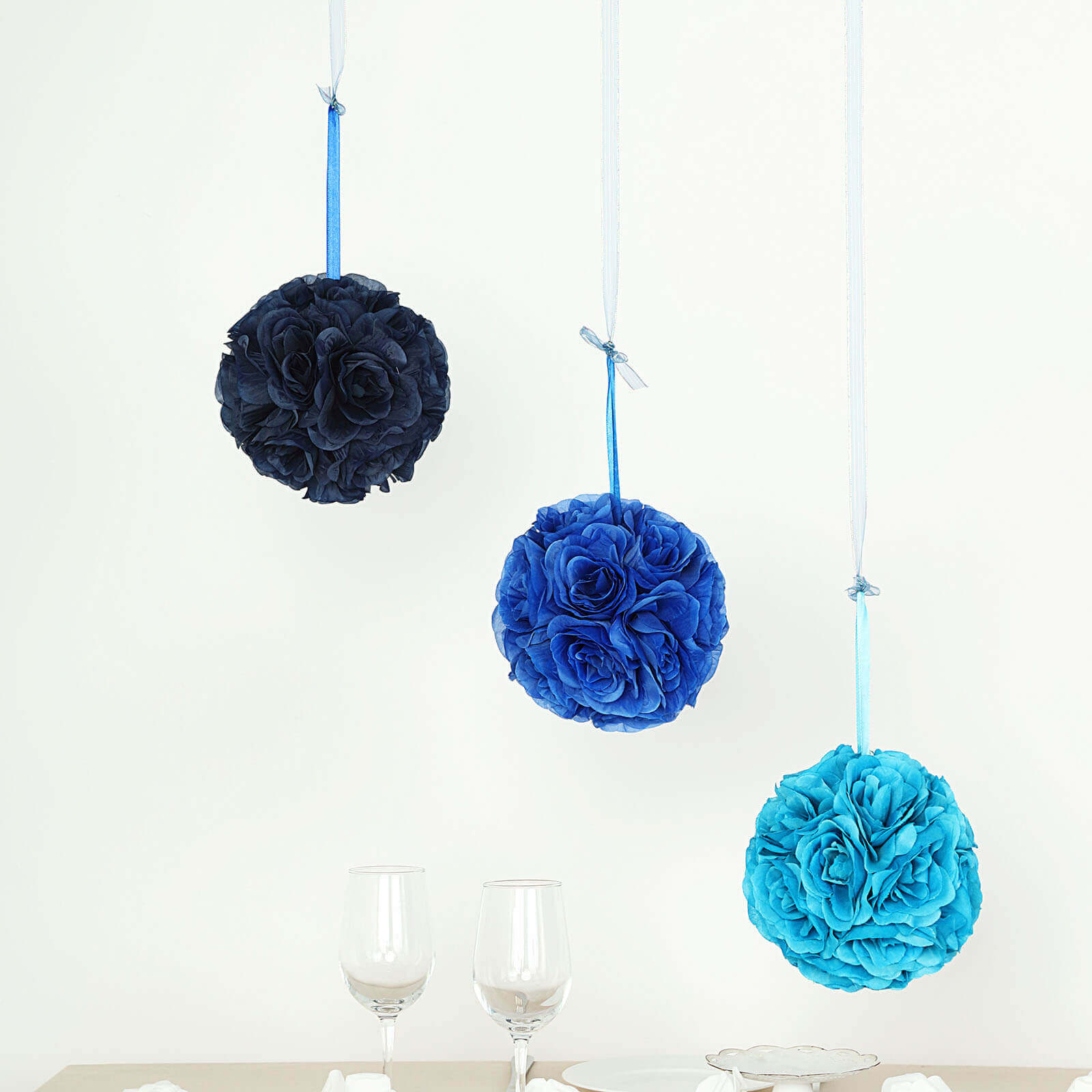 2 Pack Royal Blue Artificial Silk Rose Kissing Ball, Faux Flower Ball 7