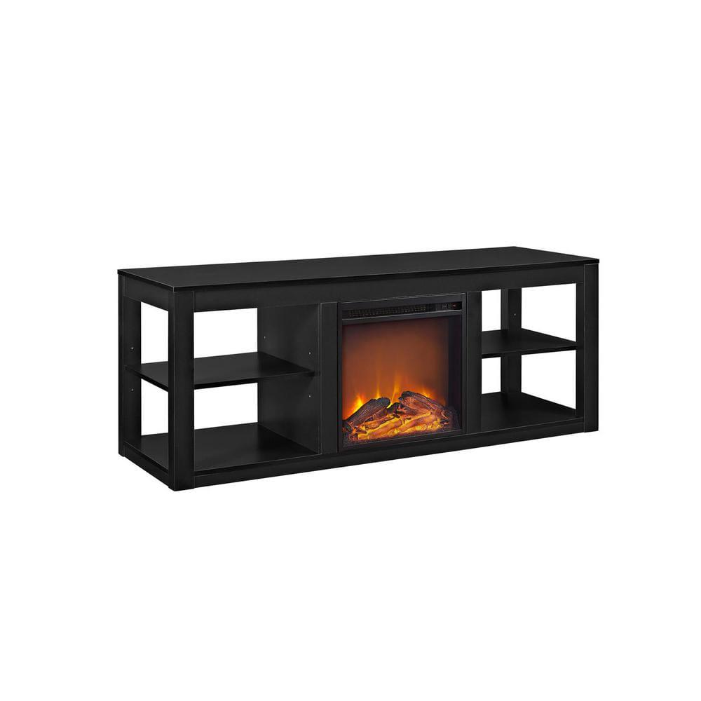 Ameriwood Nelson 65 in Black TV Stand Console with Fireplace