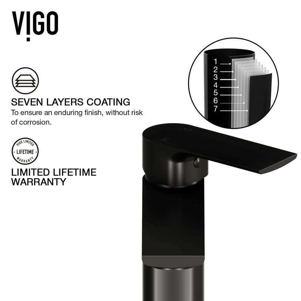 VIGO Davidson Single Handle SingleHole Bathroom Faucet Set with Deck Plate in Matte Black