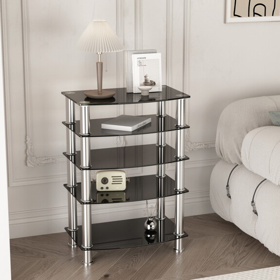 5 Tier Tempered Glass Side Table Stainless Steel F...