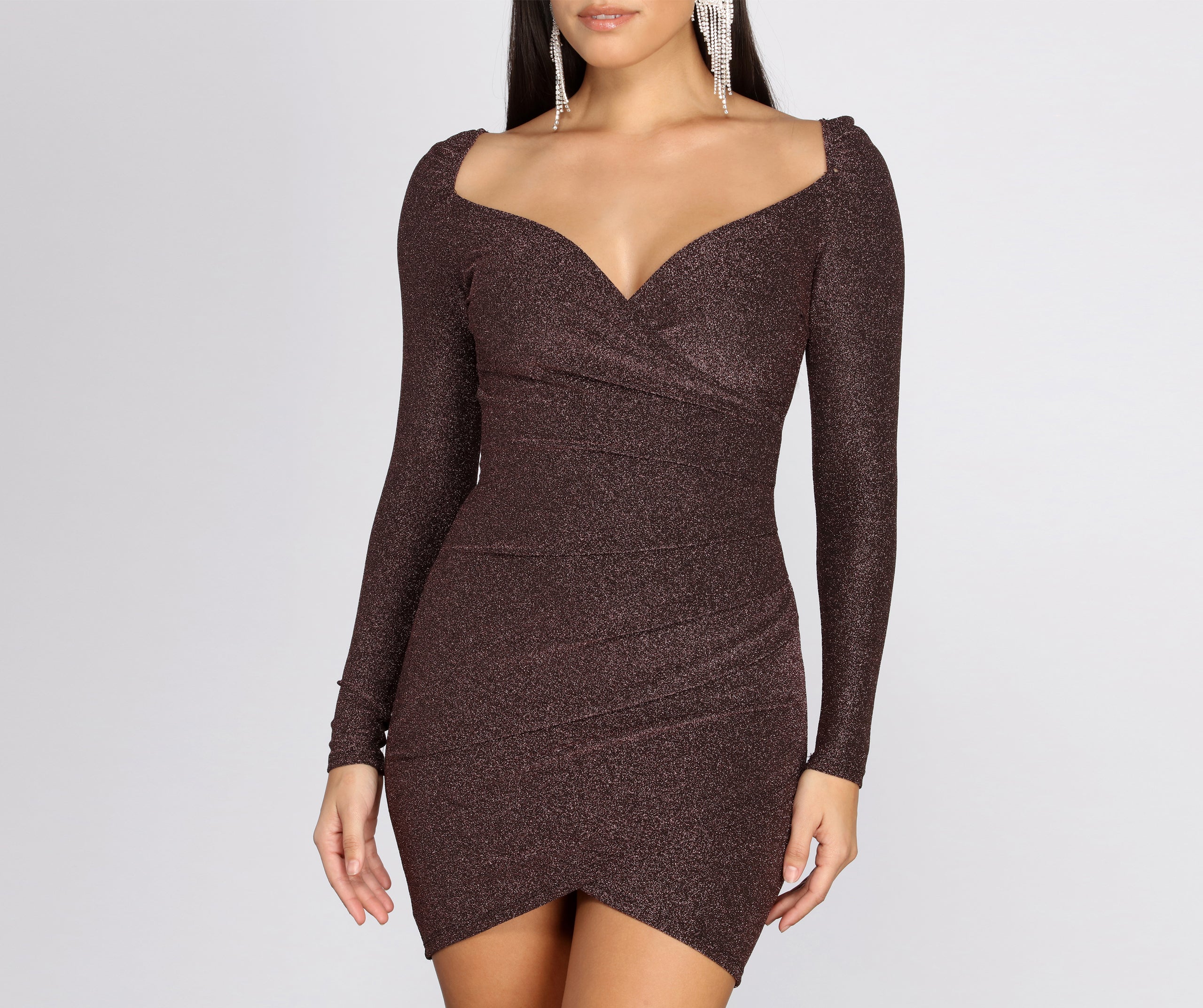 Long Sleeve Glitter Knit Mini Dress