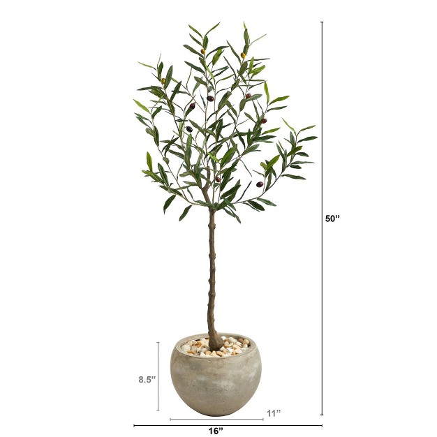 Nearly Natural 50-in Olive Artificial Tree In Sand Colored Planter