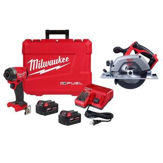 MW M18 FUEL 18-V Lithium-Ion Brushless Cordless 14 in. Hex Impact Driver Kit with 6-12 in. Circular Saw 2953-22-2630-20