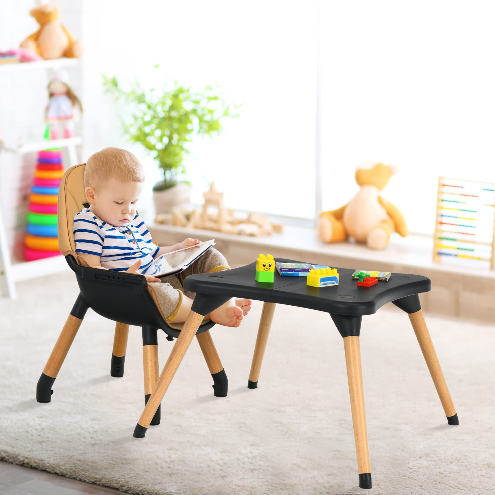 BABY JOY 5 in 1 High Chair, Baby Eat & Grow Convertible High Chair/Booster Seat/Toddler Chair & Table