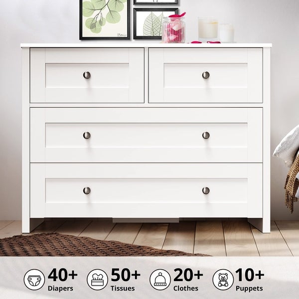 4-Drawer Chest Modern White Dresser with Wood Storage Organizer Cabinet for Bedroom， Hallway， Children Room - as picture - - 37668571