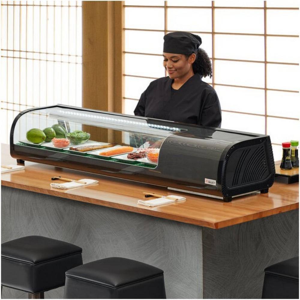 Cooler Depot 60 in.W 2.2cu.ft Countertop Commerial Curved Glass Refrigerated Shushi Case Display in Black DXXRTS62B