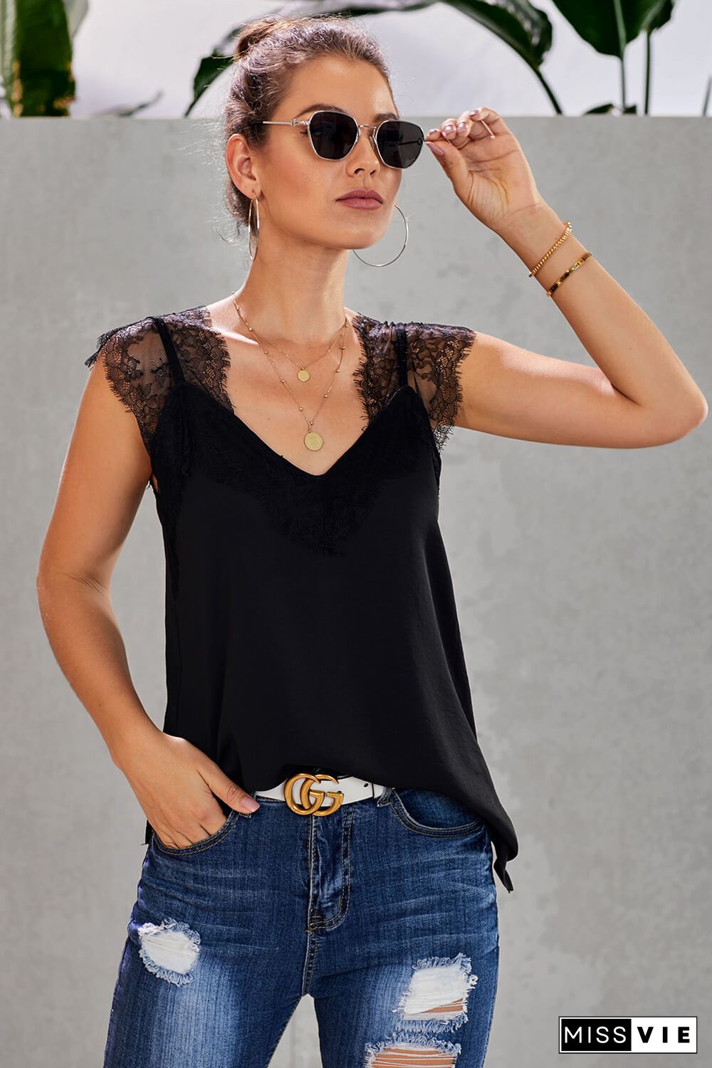 Black One More Night Lace Cami Tank