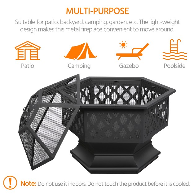 Yaheetech 24in Outdoor Hex Fire Pits Firepit Bowl With Spark Screen amp Poker For Patio Backyard