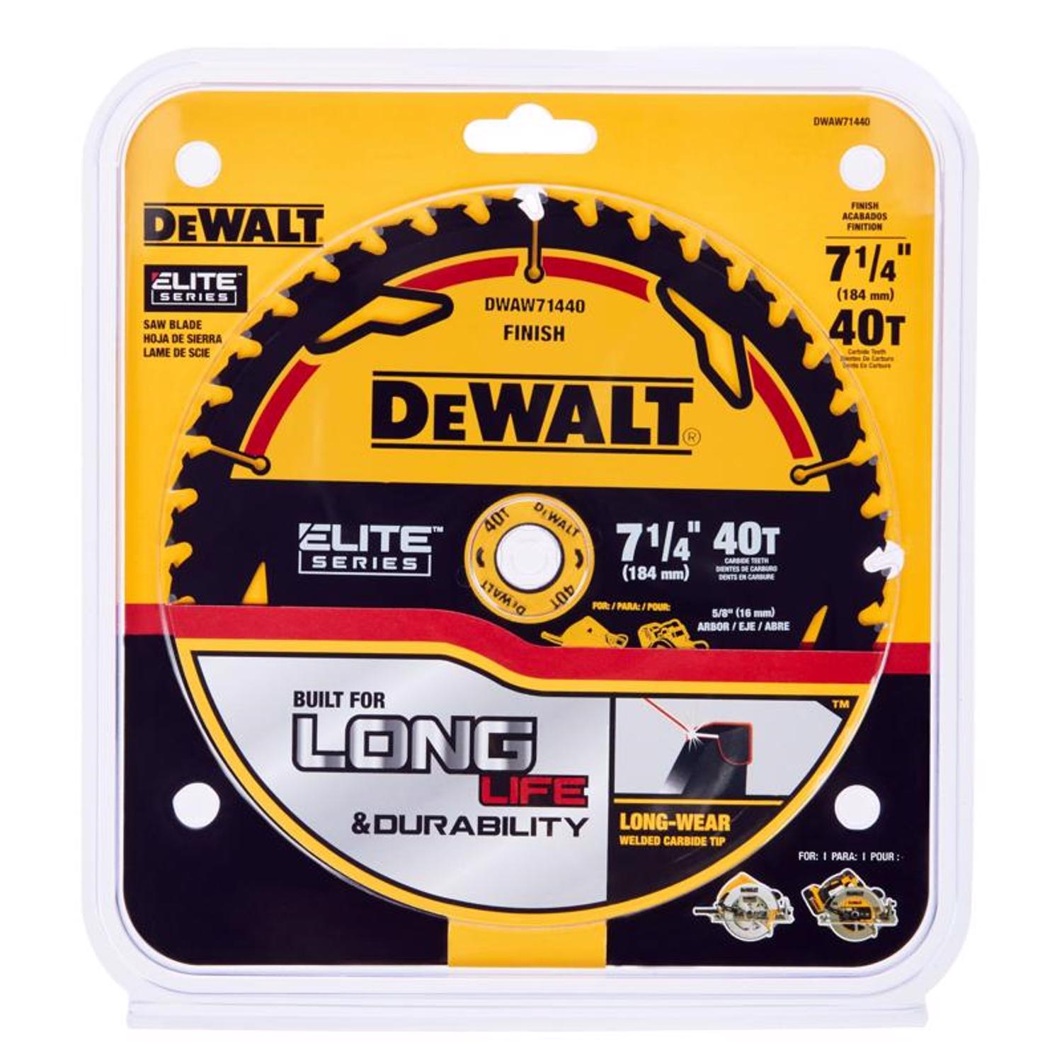 DW Elite Series 7-1/4 in. D X 5/8 in. Carbide Circular Saw Blade 40 teeth 1 pk