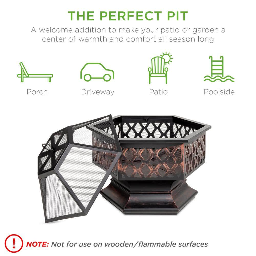 Best Choice Products 24 in x 24 in x 85 in Hexagon Steel Wood Fire Pit with Mesh Lid