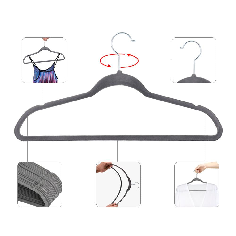 Smilemart Non-Slip Velvet Hangers, 100 Pieces, Gray