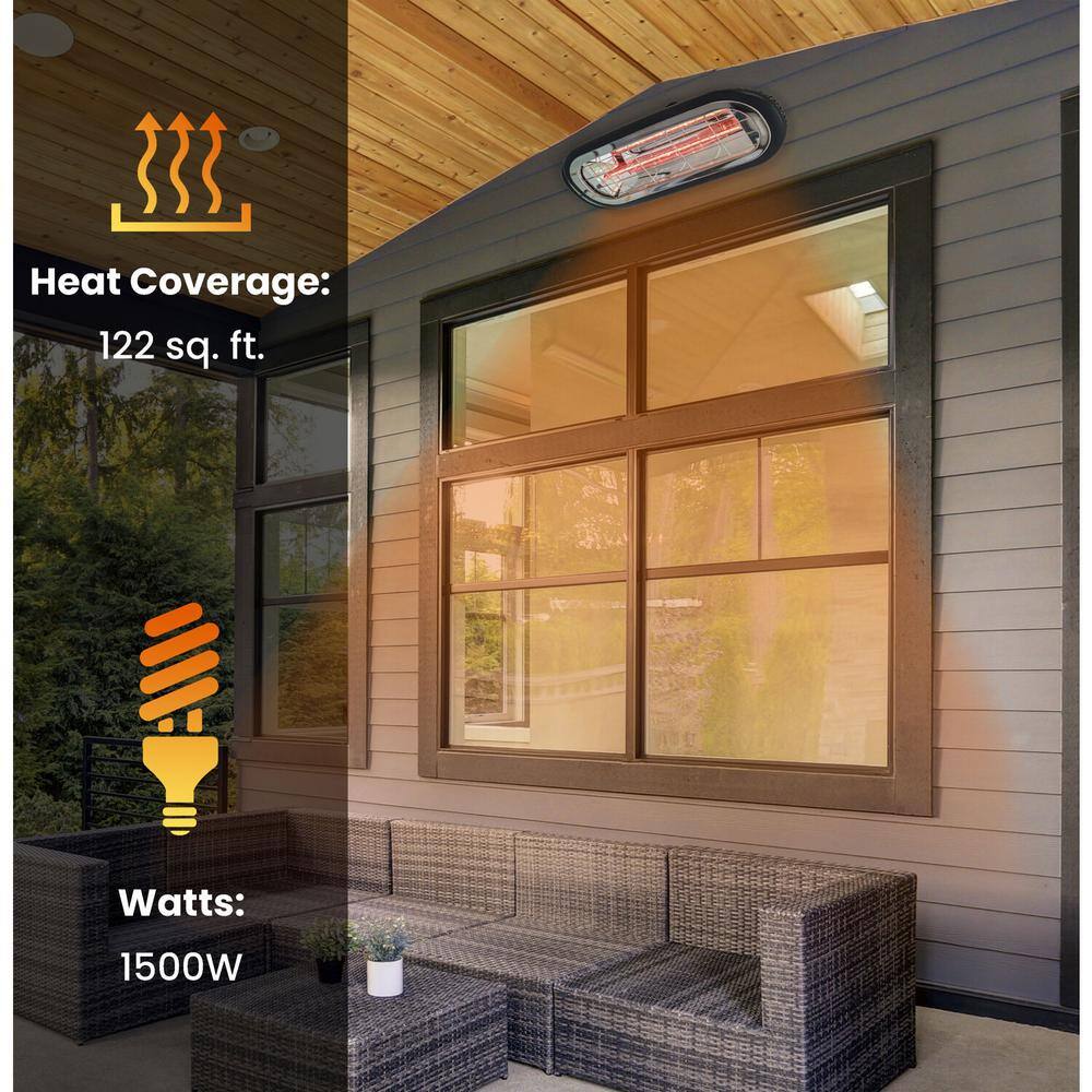 Hanover 1500-Watt Infrared Electric Patio Heater for Hanging or Mounting in Black HAN1001HA-BLK