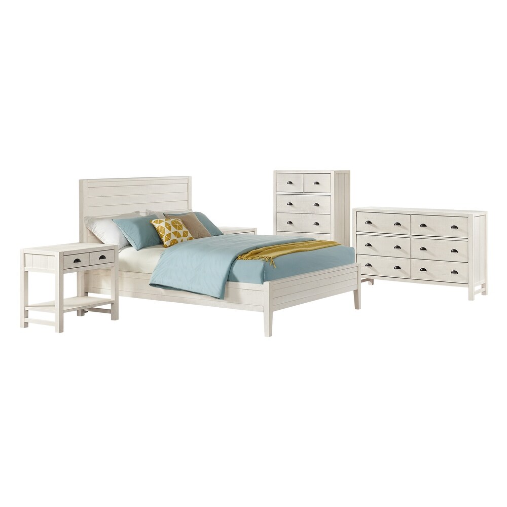 Arden 5 Piece Wood Bedroom Set with Queen Bed  Two 2  Nightstands with open shelf  5 Drawer Chest  6 Drawer Dresser