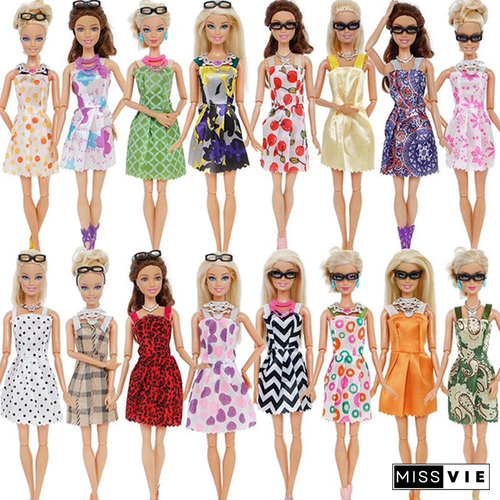 10/20/30 Item/Set Doll Accessories = 10x Mix Fashion Cute Dress + 10x Shoes + 4x Glasses+ 6x Necklaces Dress Clothes For Barbie