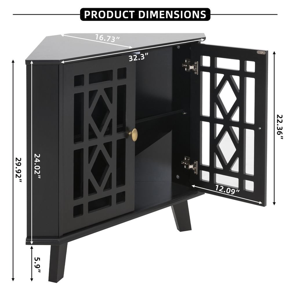 Corner Sideboard Cabinet with 2 Doors and 2 Tier Shelves Free Standing Corner Storage Organizer