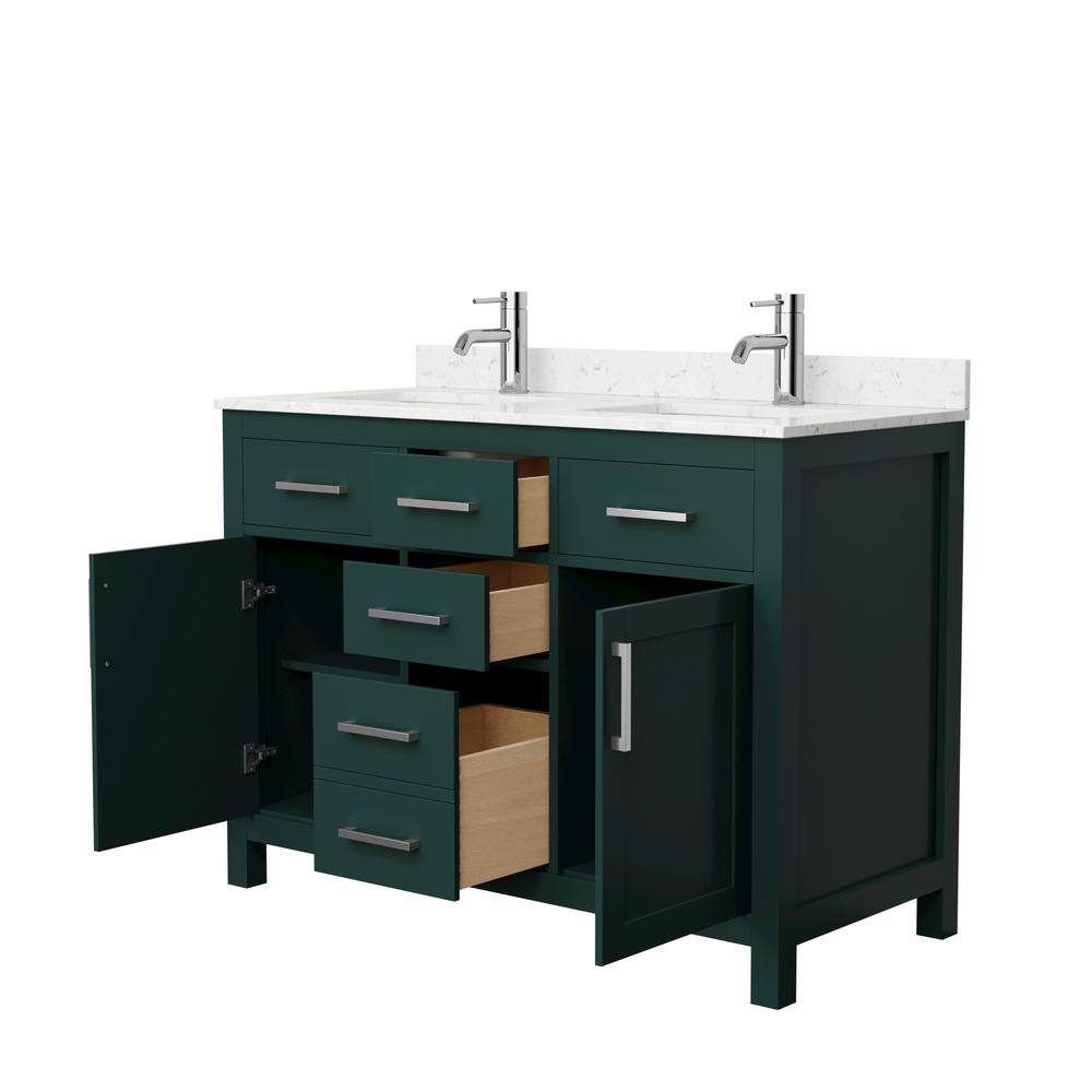 Wyndham Collection Beckett 48 in. W x 22 in. D x 35 in. H Double Sink Bathroom Vanity in Green with Carrara Cultured Marble Top WCG242448DGECCUNSMXX