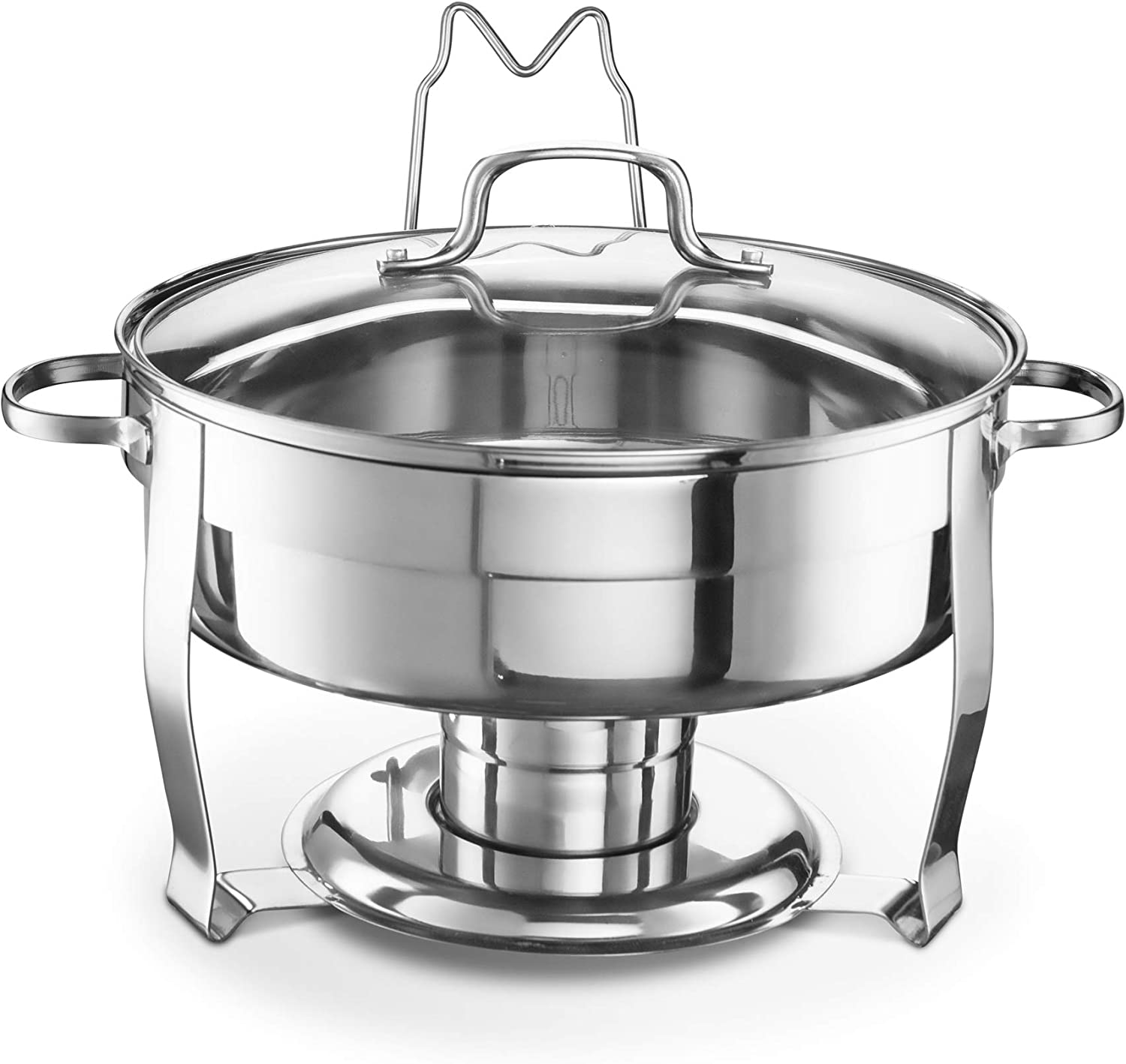 Kook Stainless Steel Chafing Dish with Glass Lid and Rack， Silver， 4.5 Qt