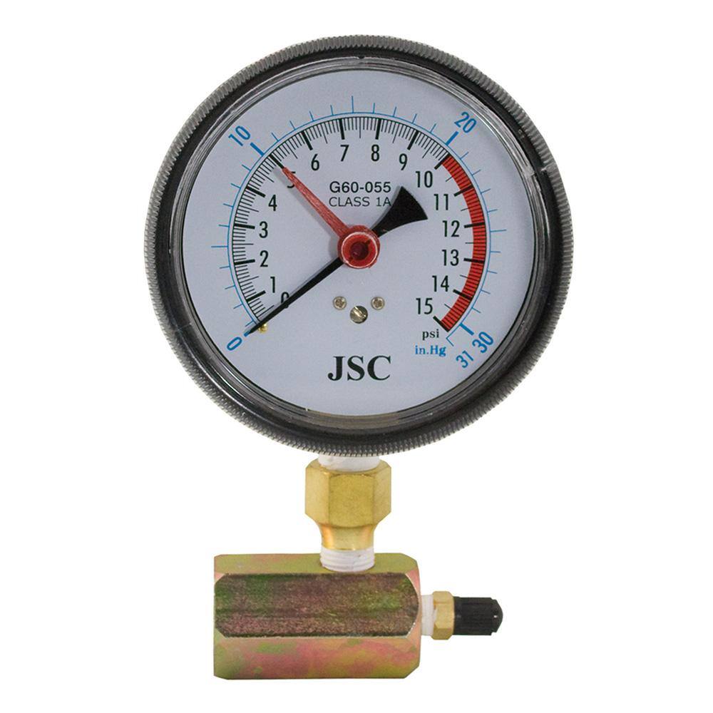 JONES STEPHENS 15 lb. Class 1A Gas Test Gauge Assembly with 4 in. Face and Pressure Snubber G65155