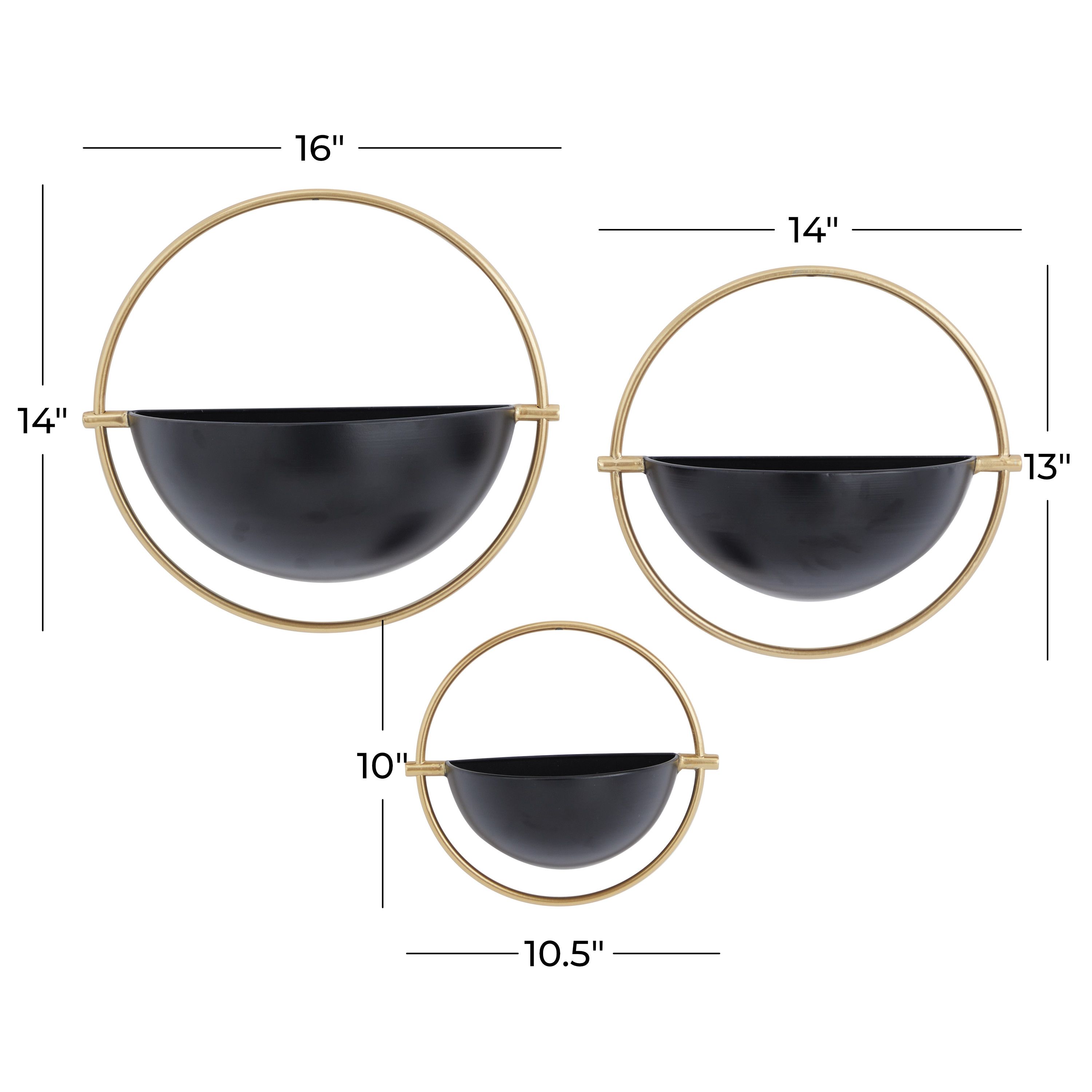 Set of 3 Black Iron Contemporary Planters 15 x 14 x 5