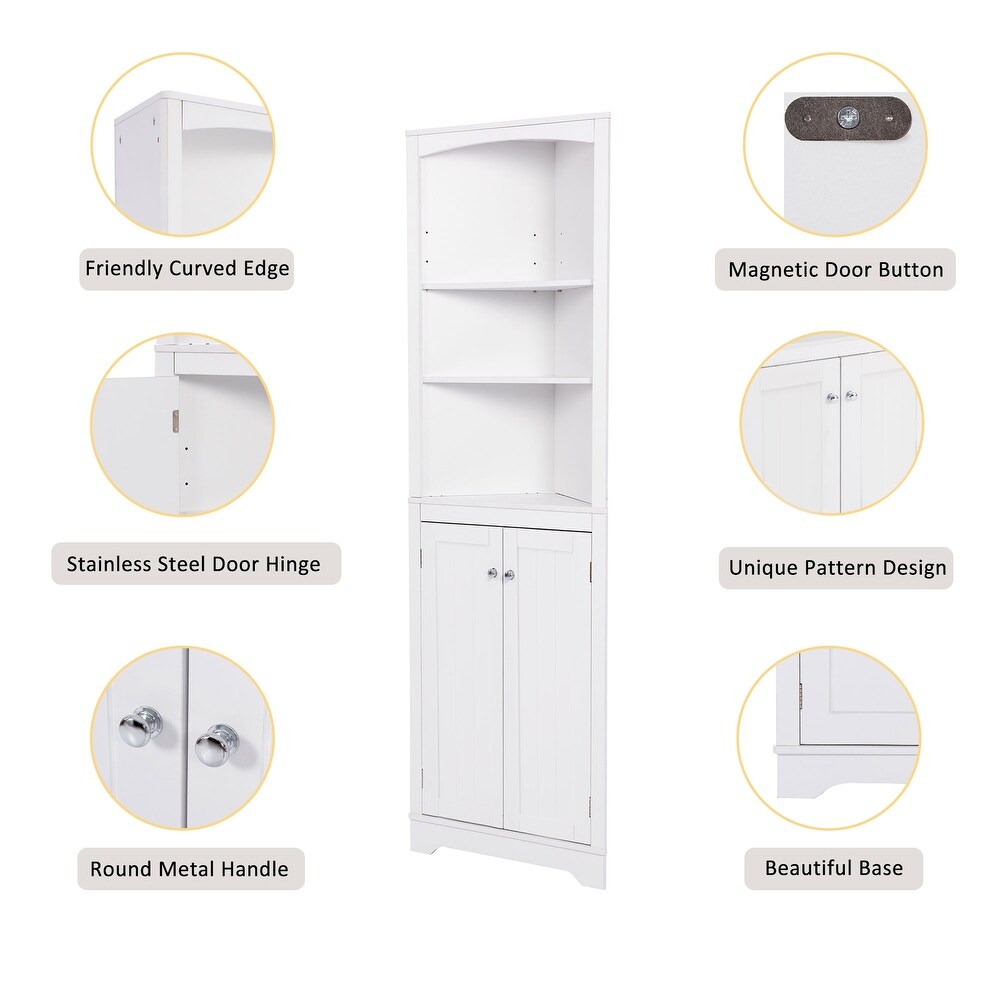 Bathroom Storage Corner Cabinet with Adjustable Shelves and Doors  Multi Functional Tall Storage Cabinet