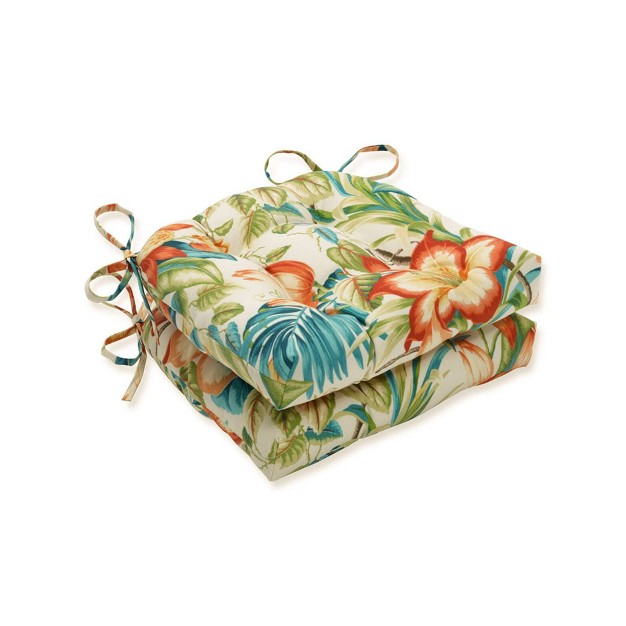 2pk Botanical Glow Tiger Lily Reversible Outdoor Chair Pad Blue Pillow Perfect