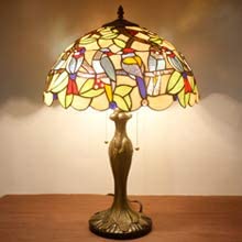  Table Lamp Colorful Stained Glass Birds Bedside Lamp 16X16X24 Inches Desk Reading Light Metal Base Decor Bedroom Living Room Home Office S805 Series