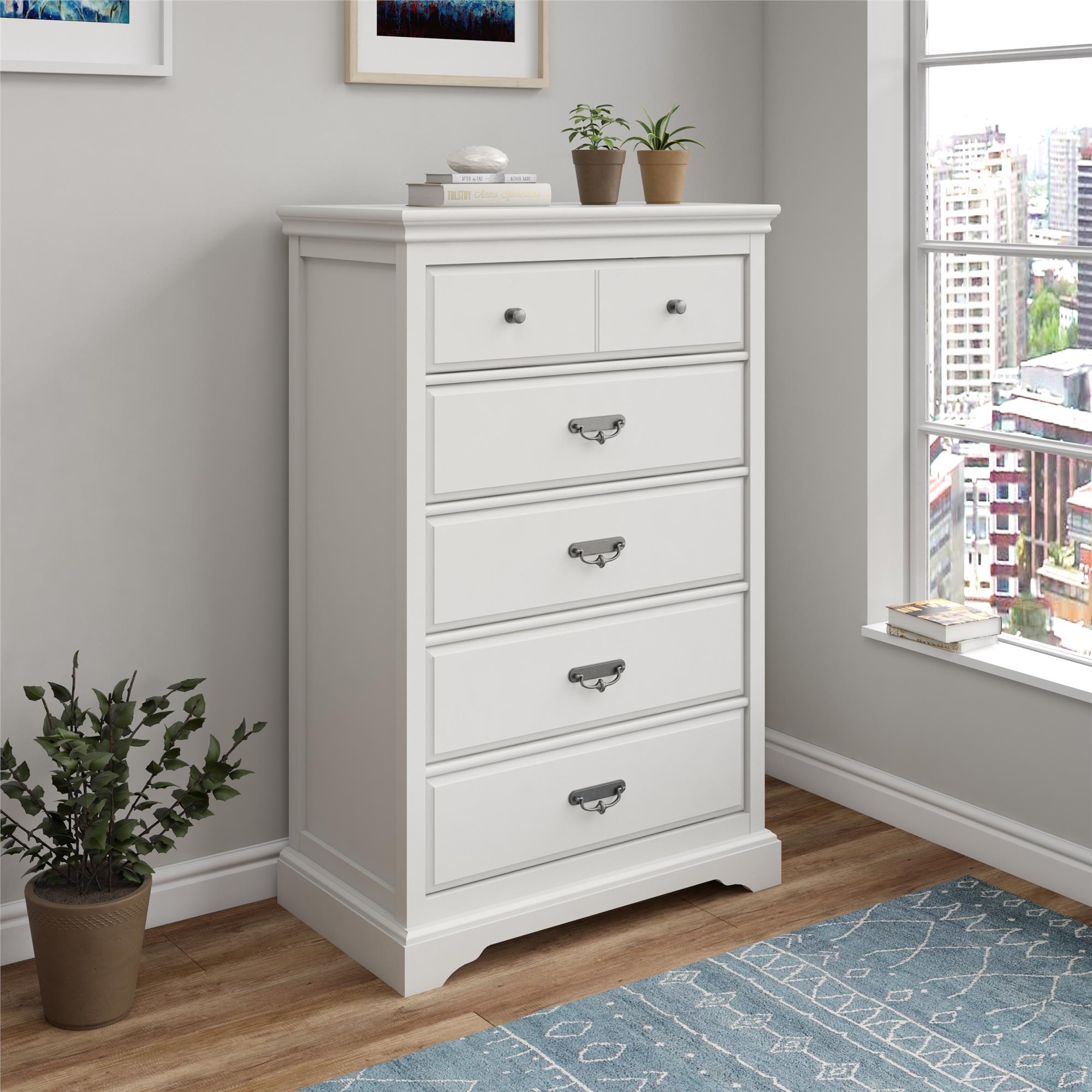 Ameriwood Home Vox 5 Drawer Dresser, White