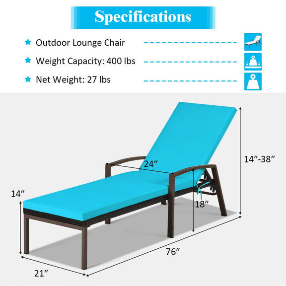 Costway 69381027 Patio Rattan Lounge Chaise Reclin...