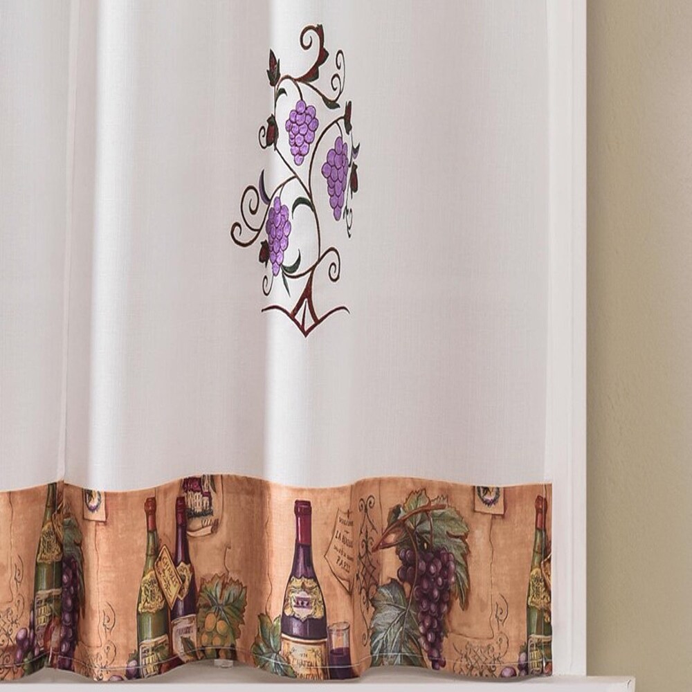 Urban Grape Printed   Embroidered Kitchen Curtain Set