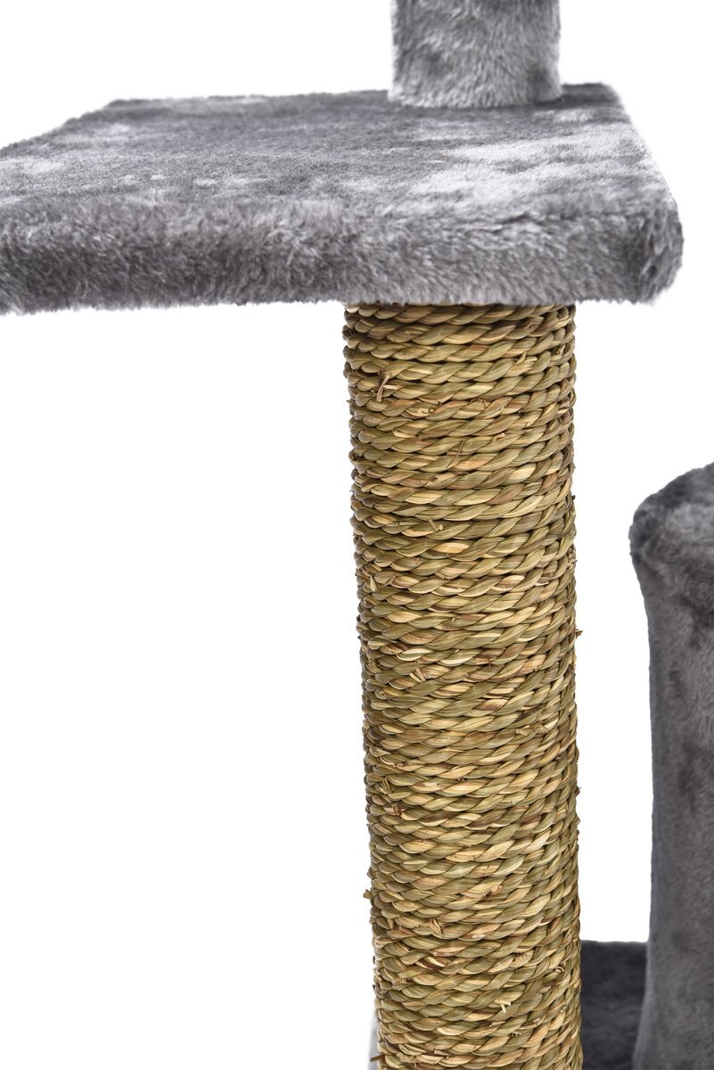 Cat Craft Level Up 5 Tier Plush and Seagrass Activity Cat Tree Habitat， Gray， Large