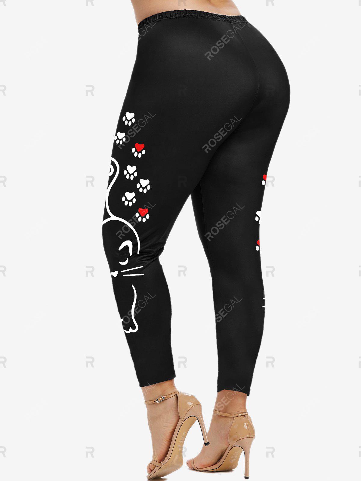 Cat Printed Tee and Cartoon Cat Printed Leggings Plus Size Outfit