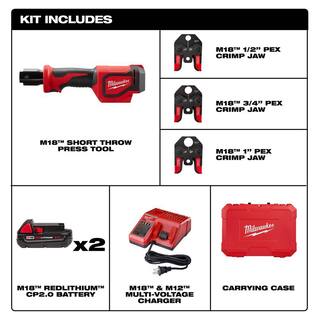 MW M18 18-Volt Lithium-Ion Cordless Short Throw Press Tool Kit with 3 PEX Crimp Jaws with M18 FUEL HACKZALL Saw Kit 2674-22C-2719-21