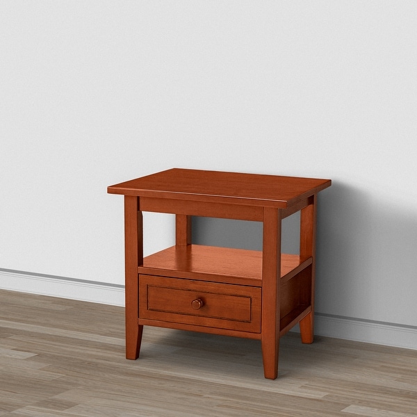 20 Inch Handcrafted Rubberwood Side End Table with an Open Bottom Shelf and A Gliding Bottom Drawer for Living Room