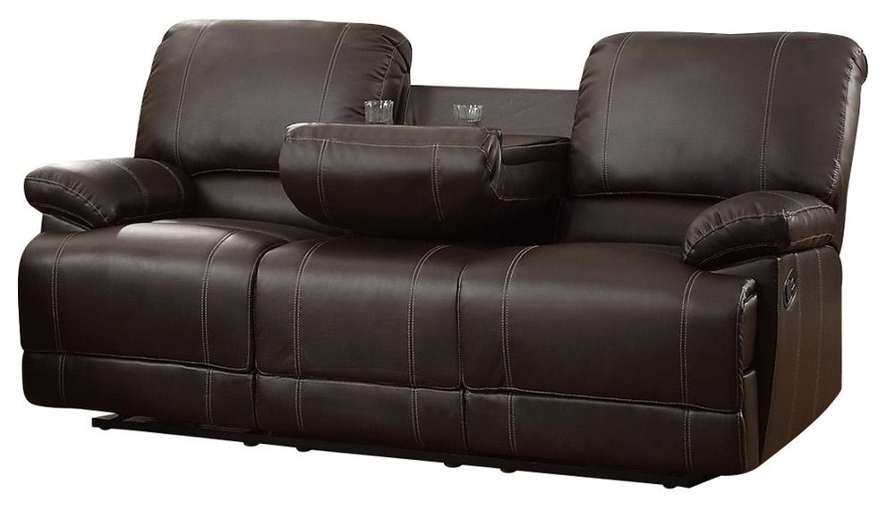 2 Piece Cadoret Set Double Recliner Drop Down Sofa  Chair Brown Leather   Contemporary   Living Room Furniture Sets   by AMOC  Houzz