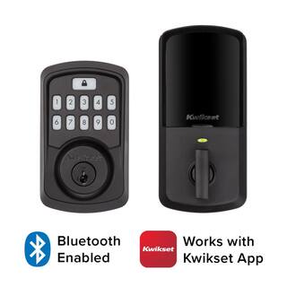 Kwikset Aura Matte Black Single Cylinder Electronic Bluetooth Keypad Smart Lock Deadbolt featuring SmartKey Security 942BLEDB514SMTT